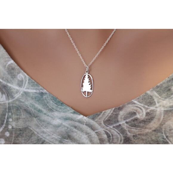 Sterling Silver Pine Tree Charm Necklace - Picture 2 of 3